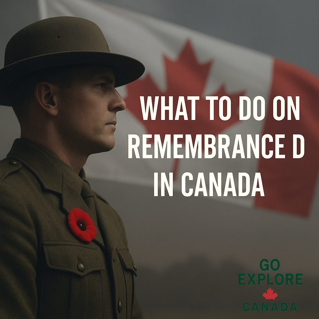 Canadian soldier with flag and poppy