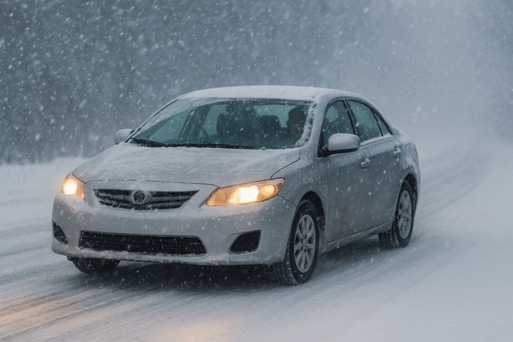 Car driving through heavy snow - Go Explore Canada
